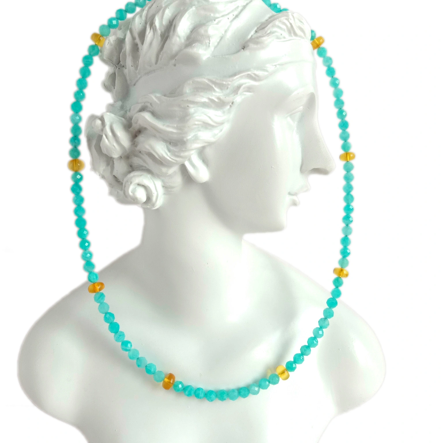 Natural Gemstone Handmade Amber lan Amazonite kalung 1