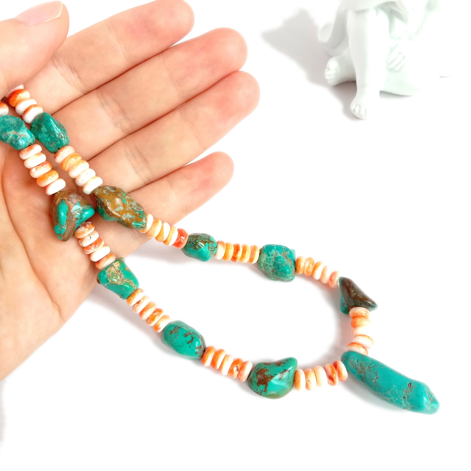 ខ្សែកត្បូងពេជ្រធម្មជាតិ Turquoise និង spiny oyster គ្រឿងអលង្ការគ្រឿងអលង្ការពិតប្រាកដ 1