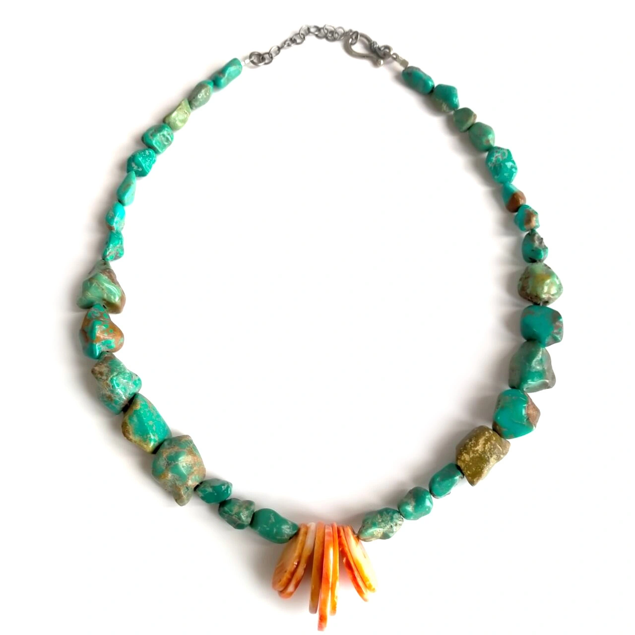 925 iSterling Silver Spiny Real Turquoise Cluster Necklace 1