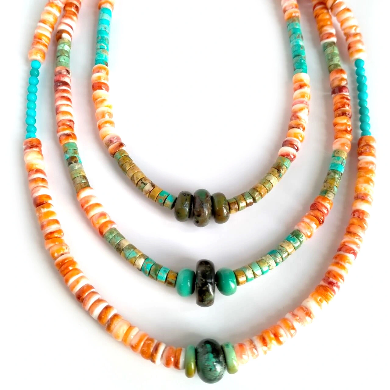925 Sterling Silver Spiny Oyster Shell with Turquoise Graduated Necklace Rondelle 1