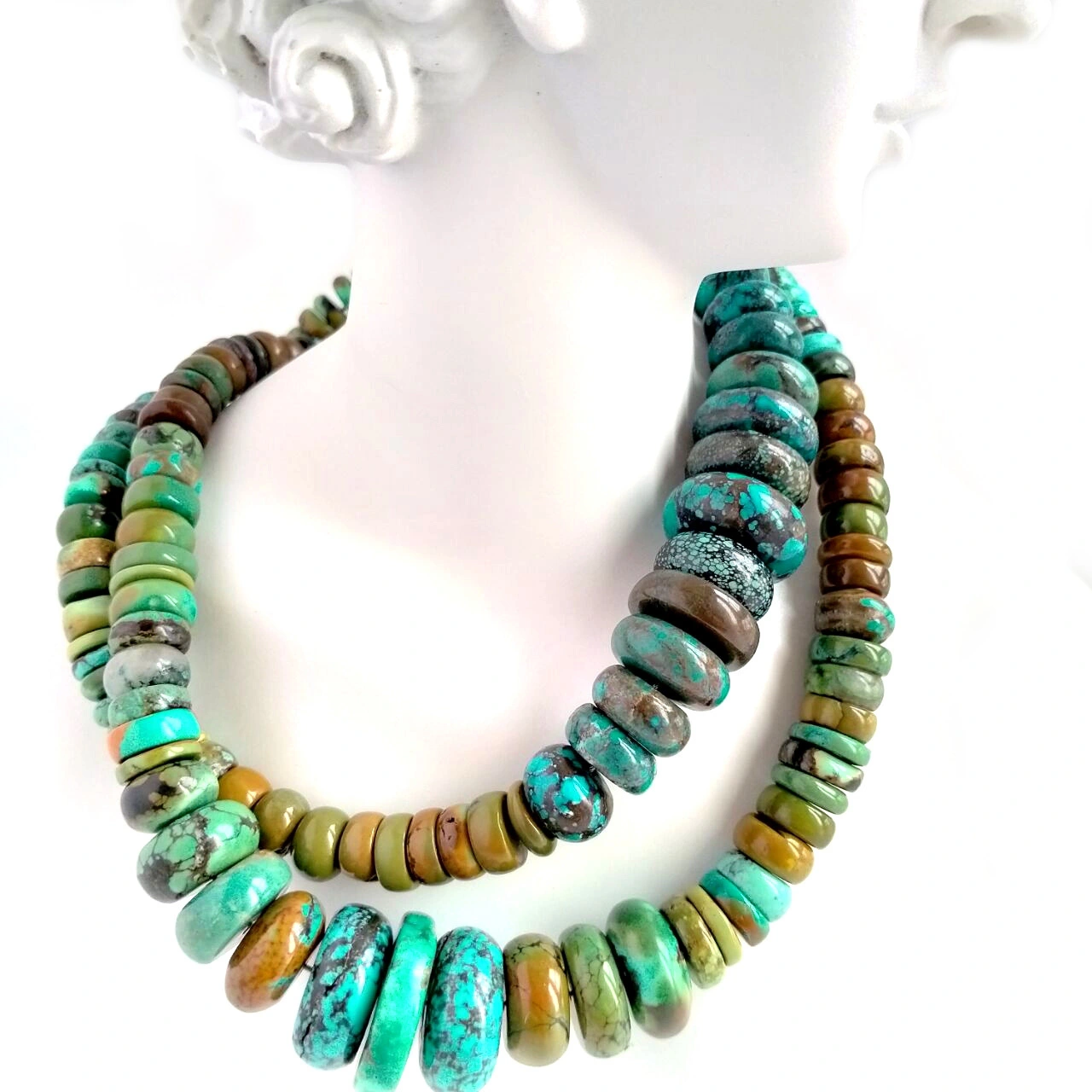 ថ្ម Turquoise ដ៏ធំ Heishi Wheel Spacer Beads ថ្មខៀវបៃតង ខ្សែពេញ 16 អ៊ីញ 1