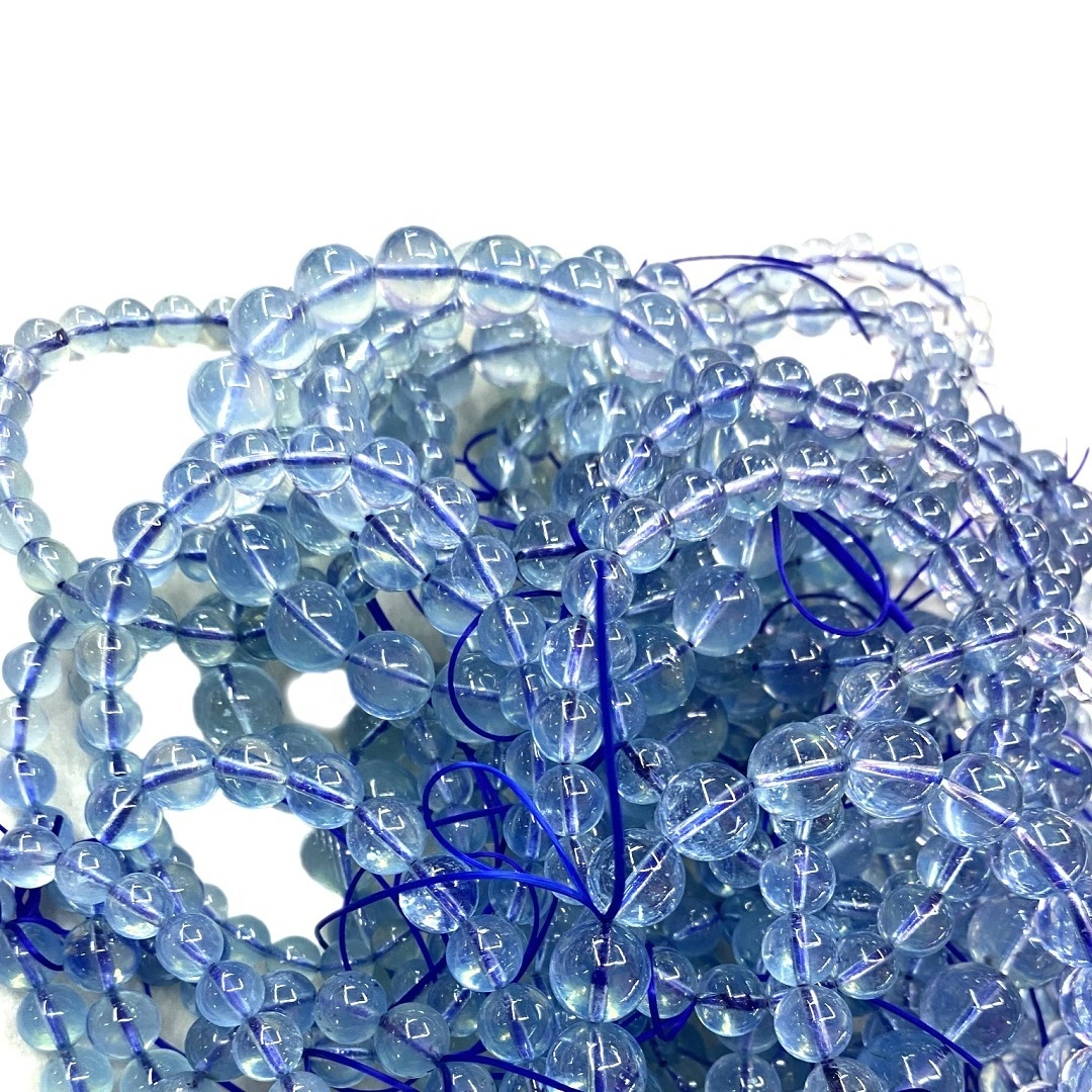 ត្បូងធម្មជាតិវៀតណាម Aquamarine blue color beads size 6-8mm ត្បូងសុទ្ធ 1
