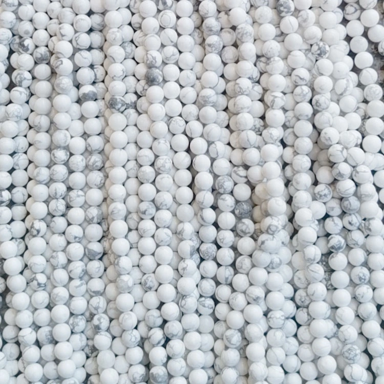 White Howlite Beads Natural Grade អង្កាំមូលពិតៗ ផលិតដុំត្បូង អង្កាំមូលរលុង ធម្មជាតិ 1