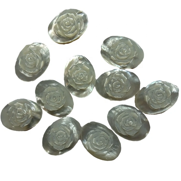 Cabochon di fiori bianchi MOP in cunchiglia intagliati in madreperla 1