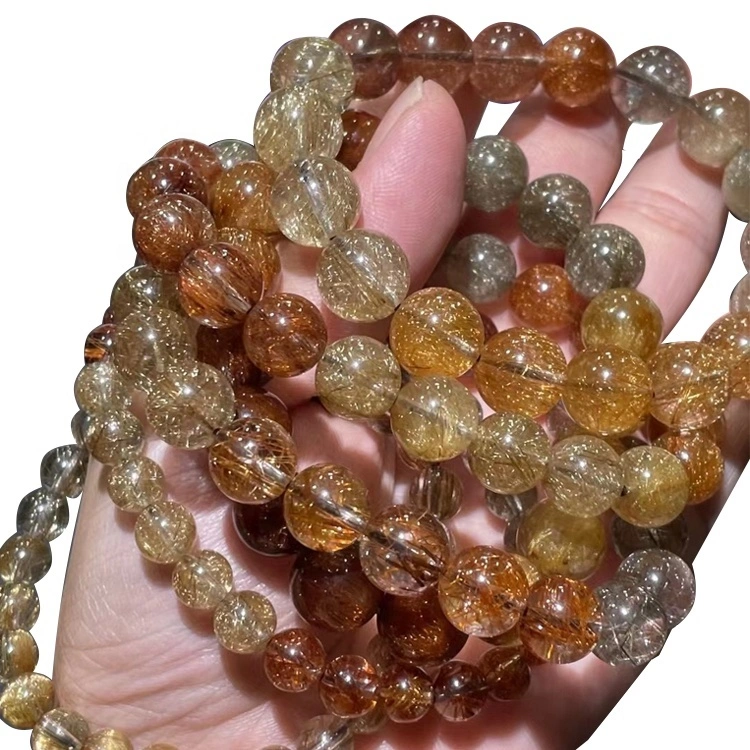pulsera con cuentas de cuarzo rutilado y turmalina sandía 1