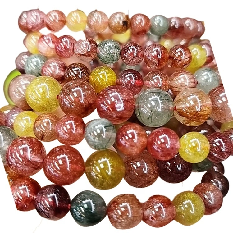 Cuarzo rutilado Pulsera de cuentas pequeñas de turmalina mixta Pulsera de piedras preciosas 1