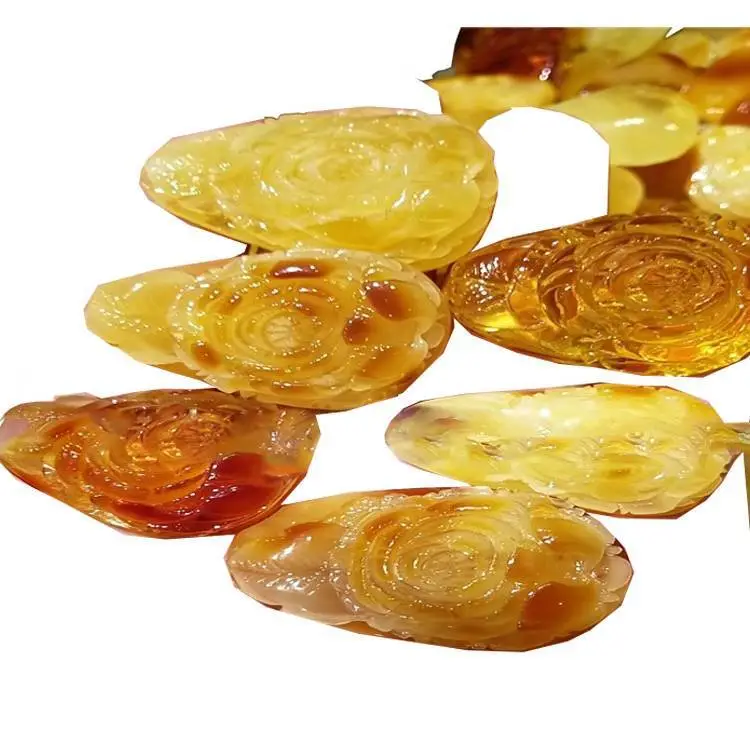 Natural Amber Leaves Handmade Rose Carving Cognac Color Amber Carving Jewelry 1