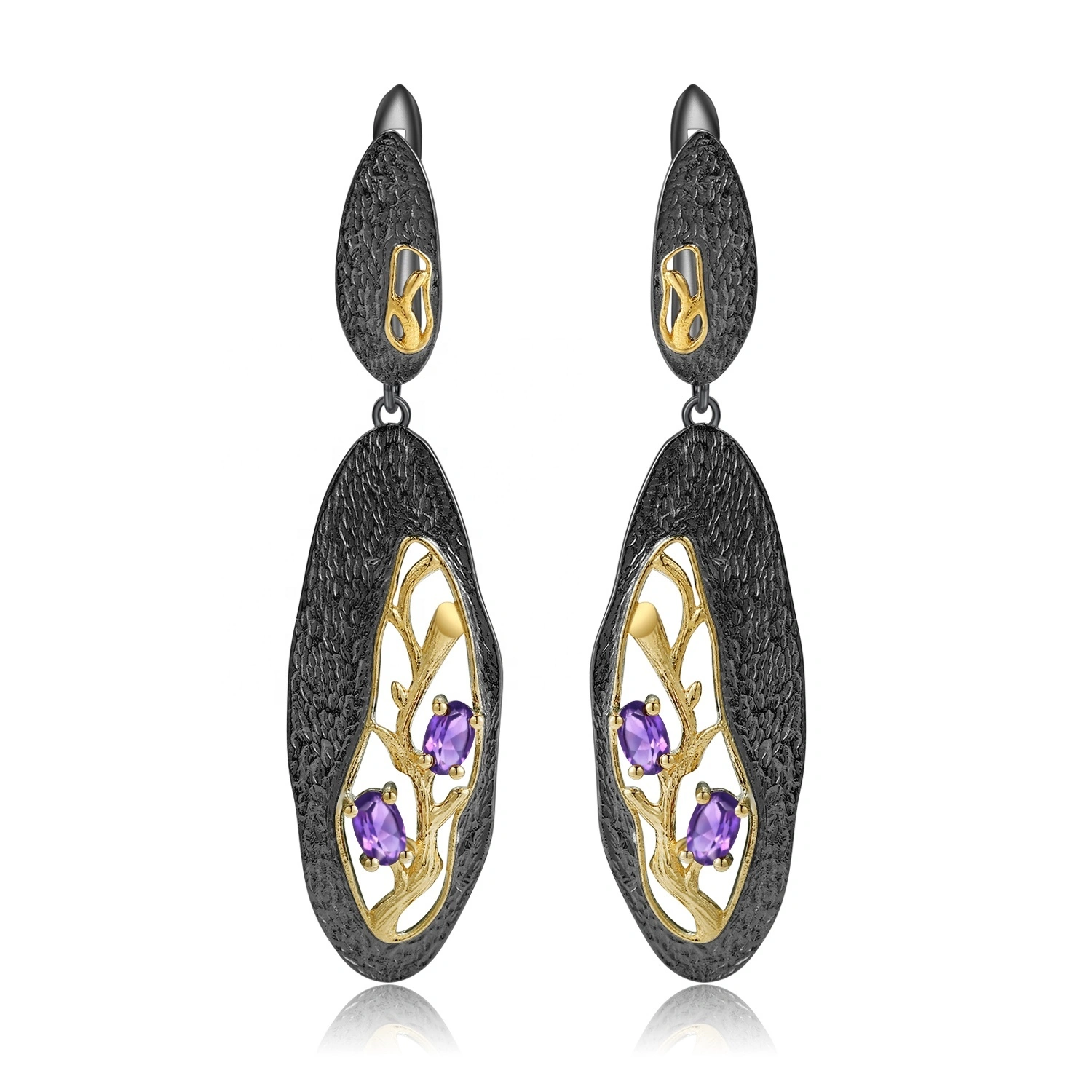 Hollow gold-plated amethyst earrings 1