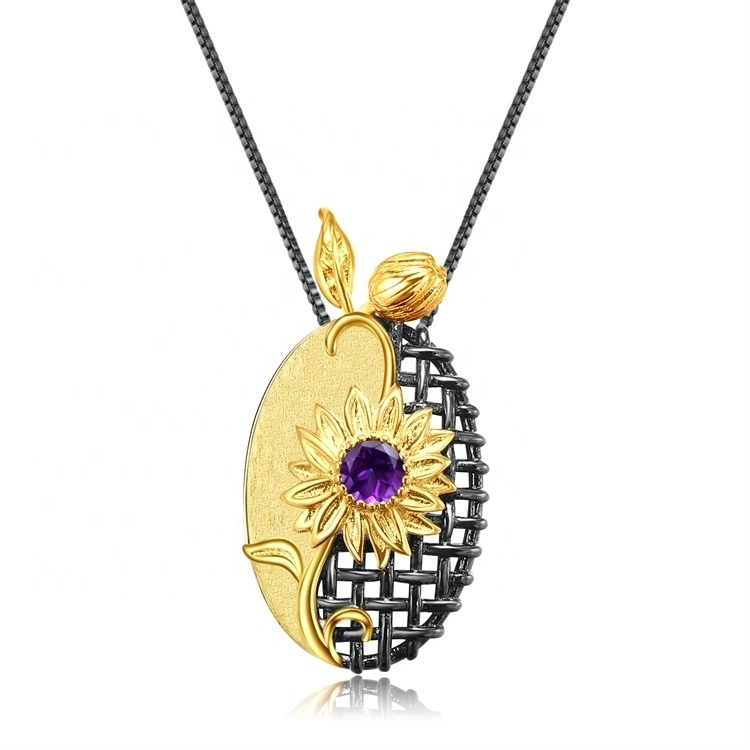 Jinên Fashion 925 Sterling Silver Necklace Sun Flower Shape Pendant Platinum Zirav Zêrîn Zirav 1