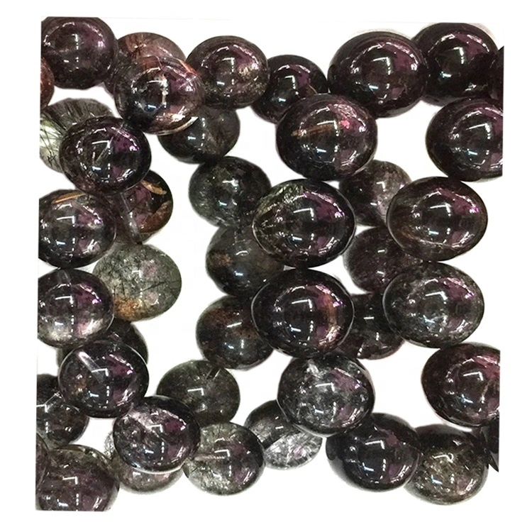 Gleiniau Cwarts Rutilated Black Ruttz 6mm 8mm 10mm o Ansawdd Uchel Black White White Gemstone 15.5 \ Strand 1