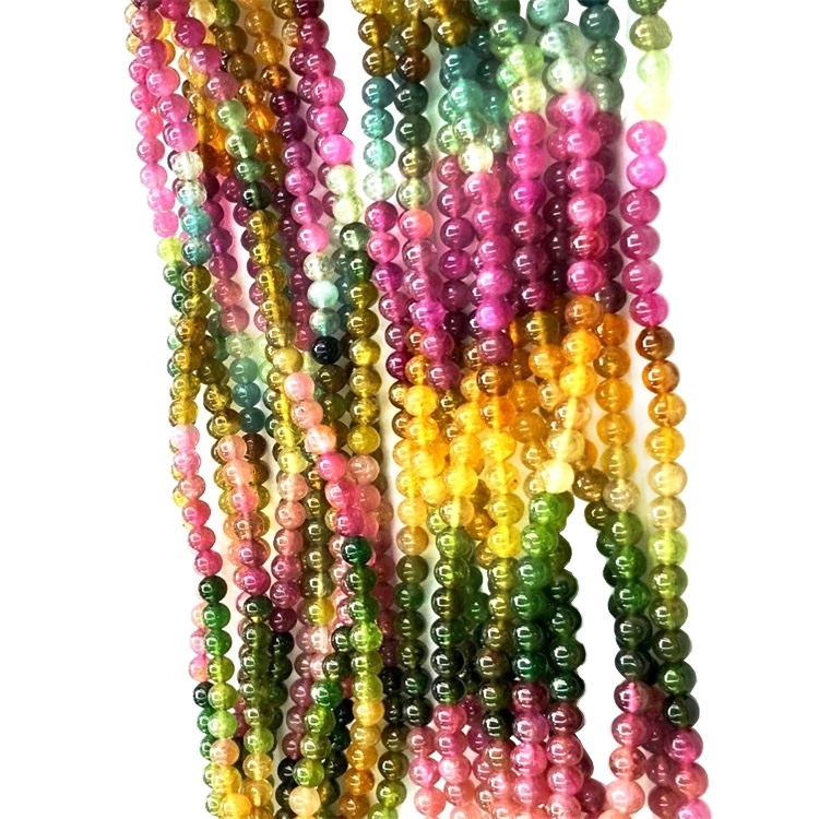 مڪمل اسٽرينڊ ملٽي رنگ ٽورملين گول مڊز 6mm-10mm-10mm هول سيلز جو زيور ٺاهڻ لاء 1