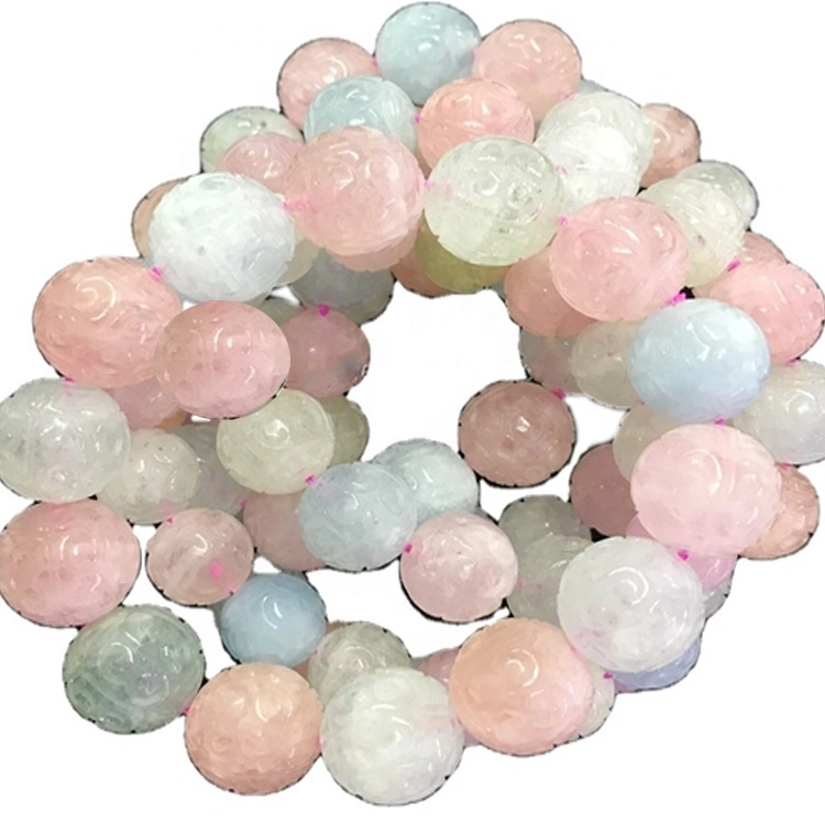 Gemstone Morganite tallado cuentas redondas brazaletes de joyería 1