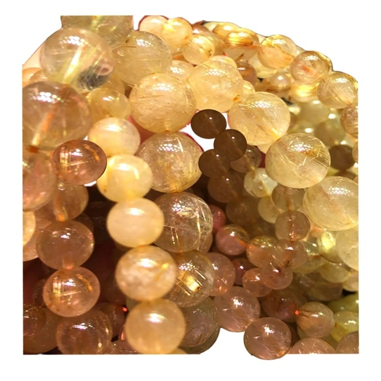 Brasil Golden Rutilated Cuarzo Beads Redondo Pulsera Pulsera personalizable 1