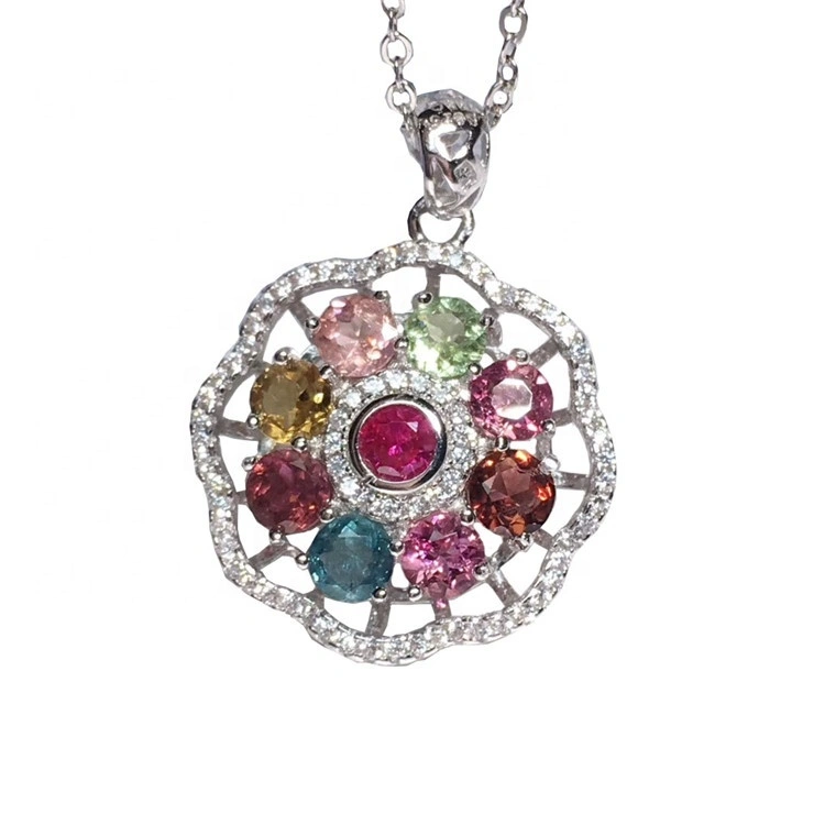 Customized design Natural  Colourful Tourmaline Pendant flower shape Jewelry 1