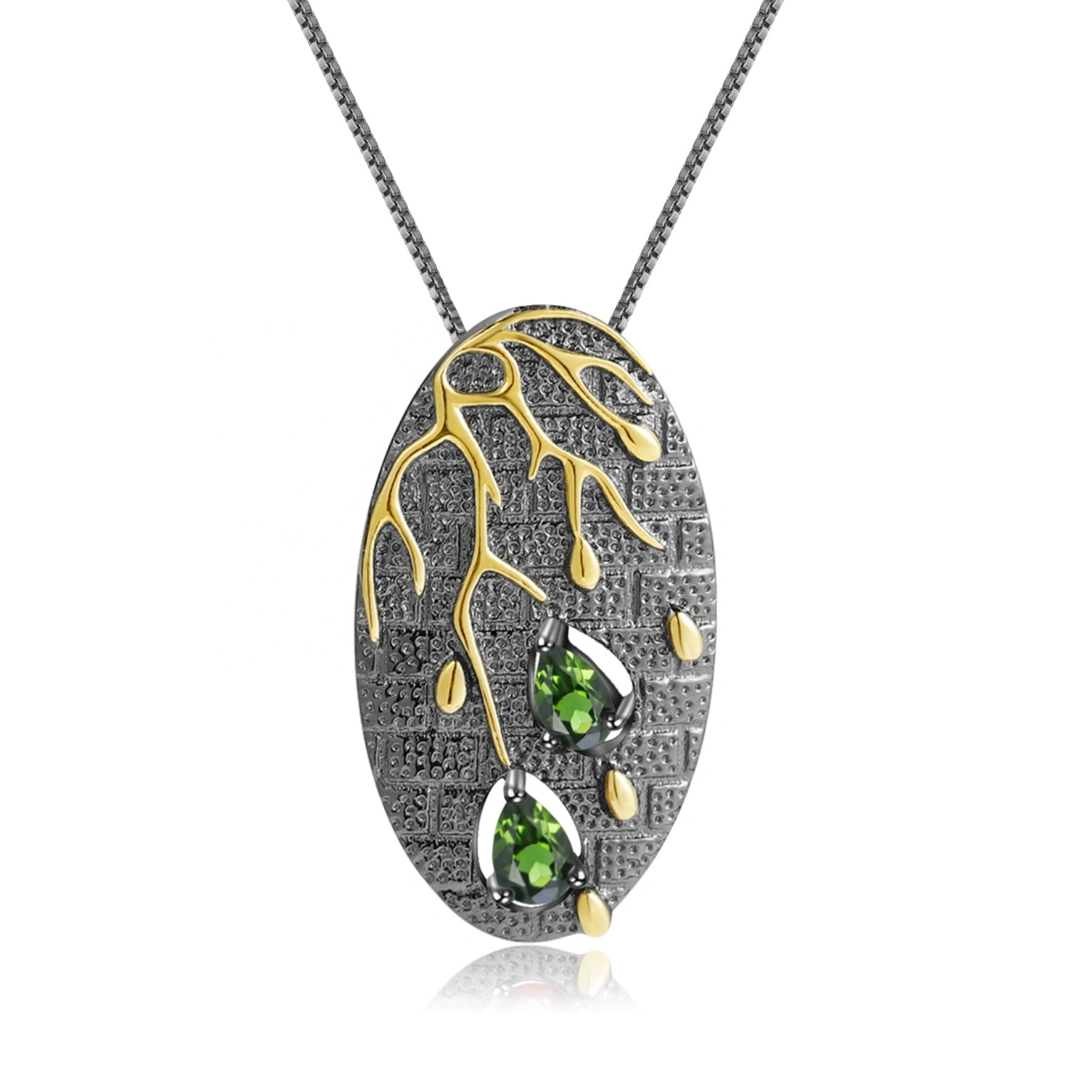 Green Emerald Pondant me ke kaulahao gula. ʻEleʻele nā ​​lei wahine gula. Nā makana hoʻomanaʻo. Pūnaewele Hanohano. Valentine \ 'S lā makana 1