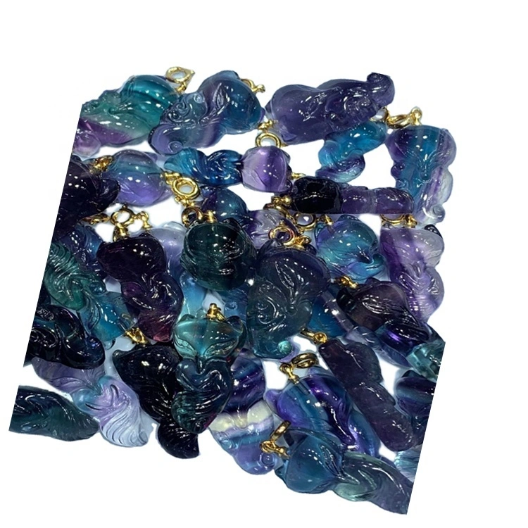 Fluorite a na-atụ egwu GEM FEM FOX ụdị Fondant / ọla edo na-acha odo odo / filantite pendant 1