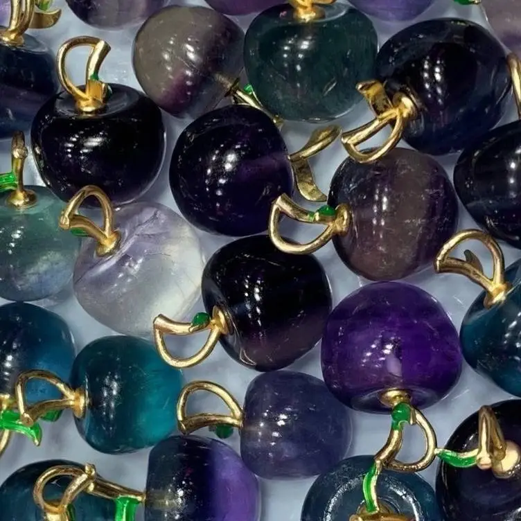 Fluorite carved apple shape gem pendant/Gold plated pendant/Fluorite pendant 1
