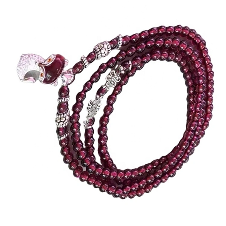 Okike Garnet dị oke ọnụ ahịa na pendant, 4mm gburugburu beads ọla 1