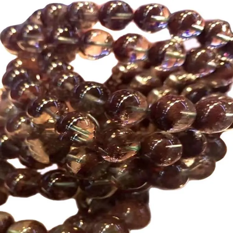 Color marrón natural Phantom Cuarzo Redondo Beads Pulsera 1