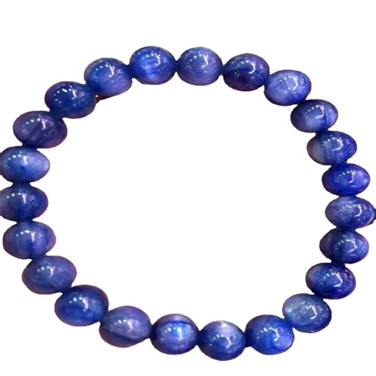 Wholesale pulseras de piedras preciosas de kyanita natural azul pulsera de kyanite brazalete redondo 1