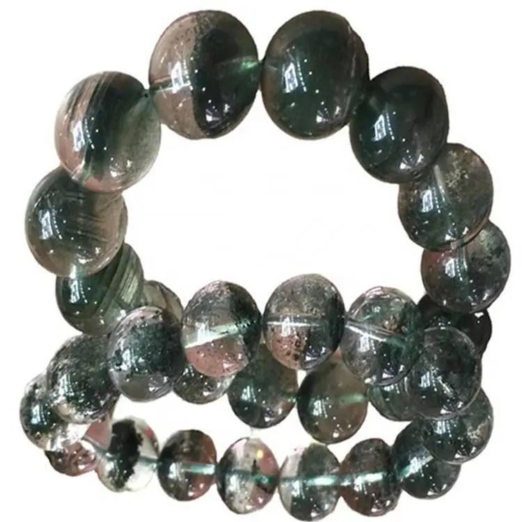 Ghost phantom quartz dị iche iche nha mgbaaka ọla Natural Green phantom Quartz Round Bead 1