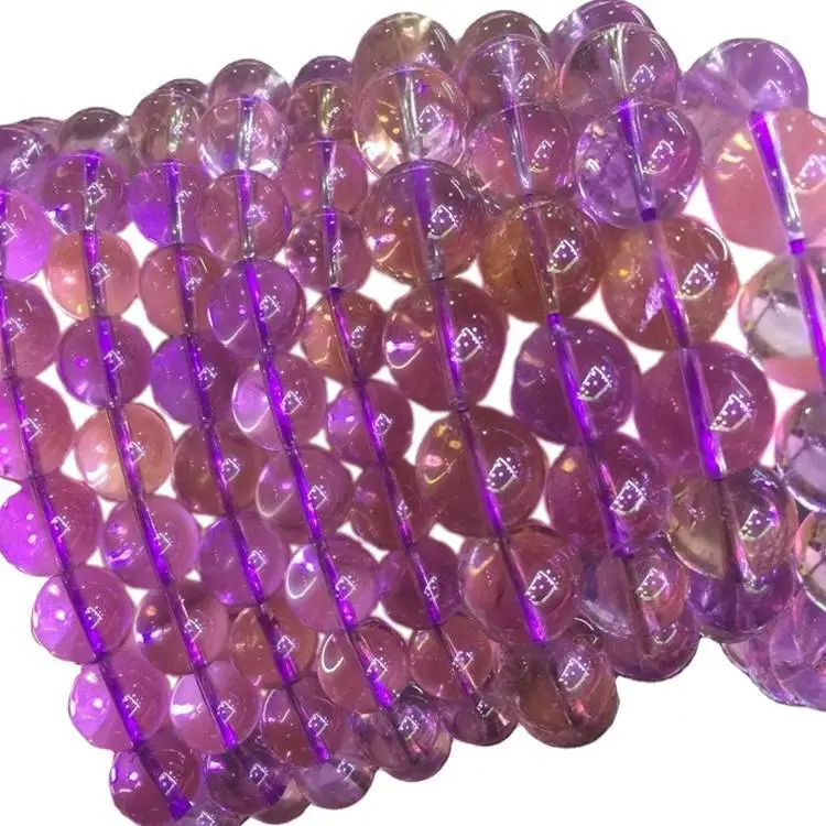 Pulsera de cuentas redondas de amatista Pulsera personalizable bañada en oro/plata 1