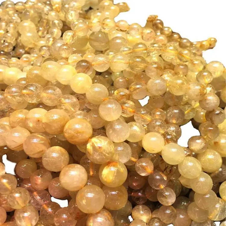 High quality natural factoed cutting Golden Rutilated Quartz round beads for jewelry making golden yellow Quartz 1