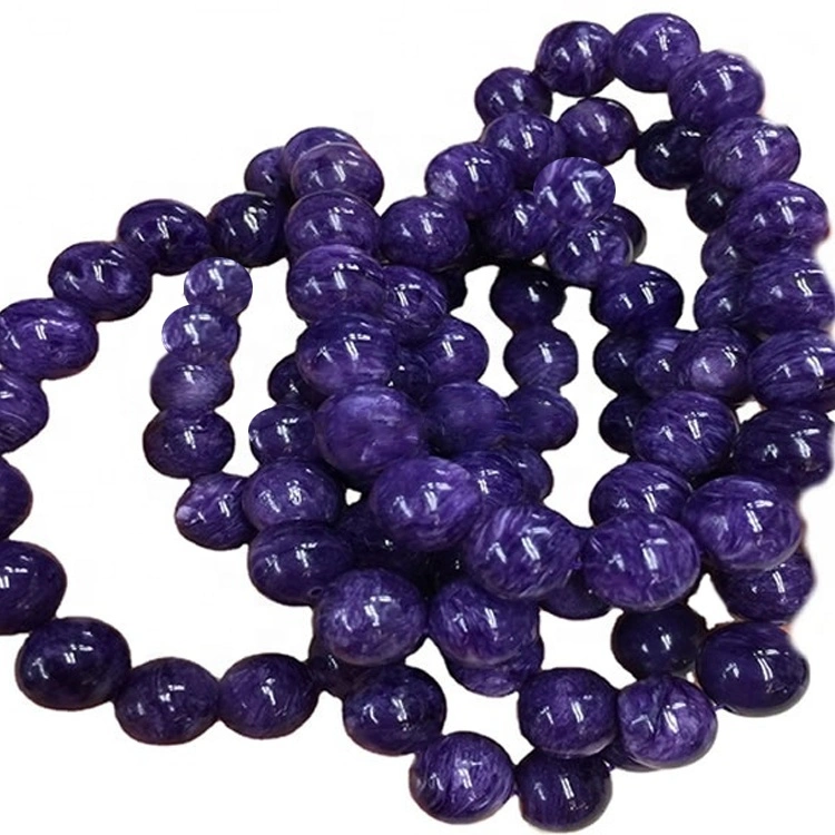 Braccialetto di stenditura di Charoite Braccialetto naturale Charote Braccialetto rotondo Pietra rotonda perline 1