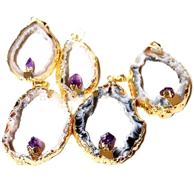 Crescent druzy drusy yemahara chimiro lune lunsa pendants negoridhe yakarongedzwa pamupendero 1