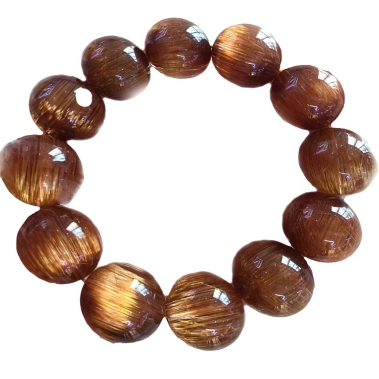 Kopar rutilated kvars perlued armband umferð lögun rutilated kvars armband skartgripi 1