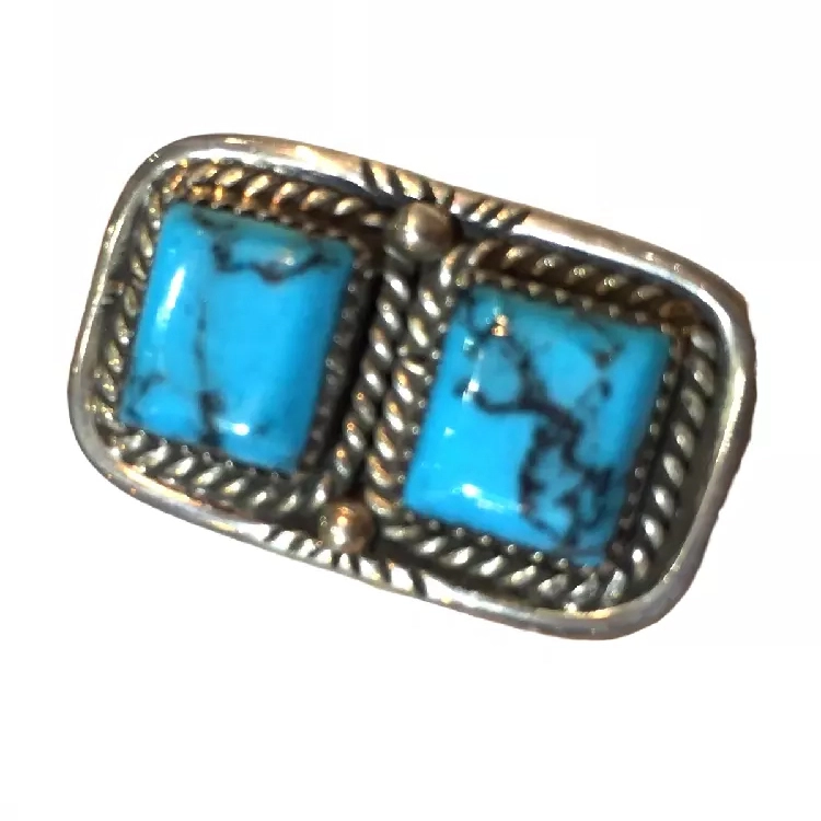Biru Biru Alami Putaran Turquoise Rings Desain Perhiasan Cincin 1