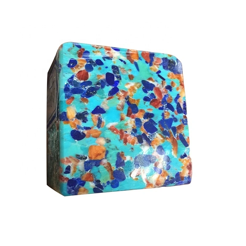 Blou kleur natuurlike turkoois + abalone dop + lapis lazuli edelsteen om die rowwe blok materiaal te maak 1