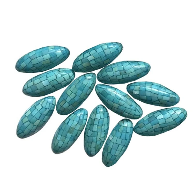 32x18mm clean turquoise mosaic Black stone loose Cabochons 1
