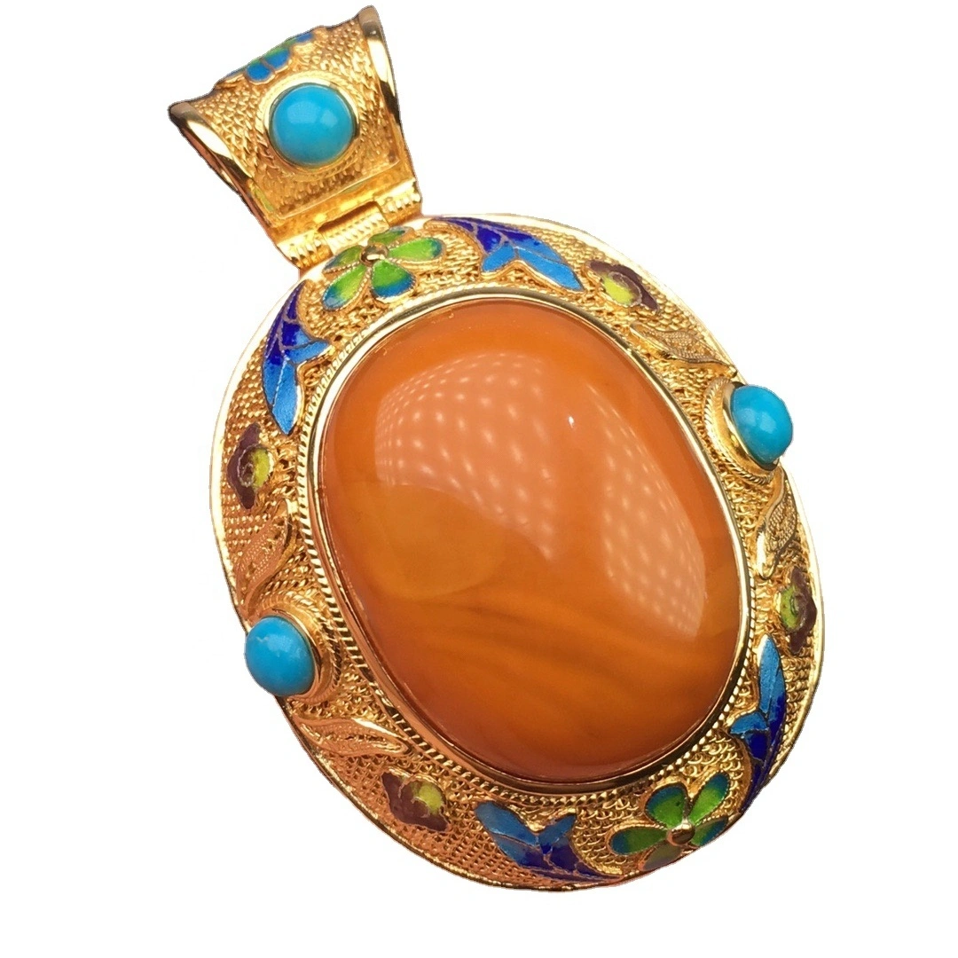 Blue Stonel 14K Golide Wolemba Amber 1