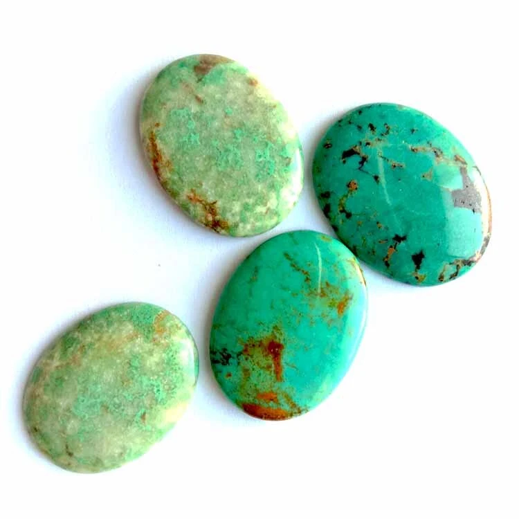 Tibetan Turquoise hirgrwn 12x22mm Pâr Gemstone Naturiol Gemstone Paru Clustdlysau Pâr Cabochon Green Turquoise Gemstone 1