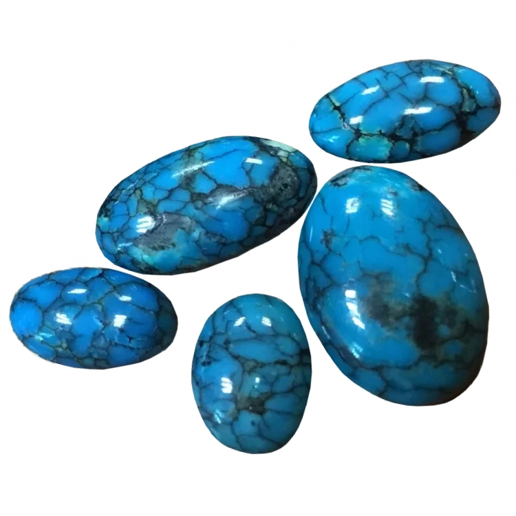 Spiderweb Turquoise Blue Copper Turquoise Cabochon Oval form 13x25mm Mohave Turquoise Gemstone Cabs Designer Cabochons 1