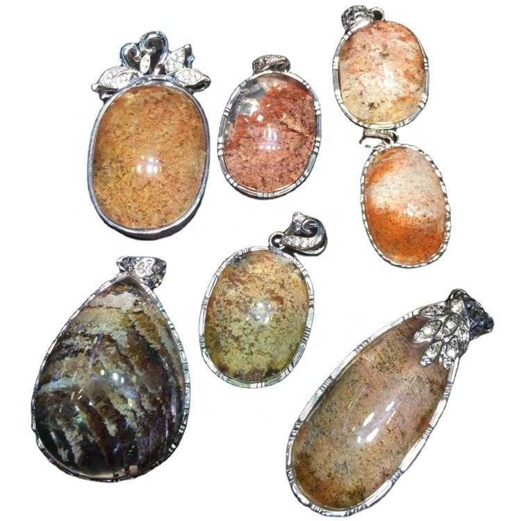 925 Sterling Silver Natural Brasilien Phantom Ghost Quartz Pendant Pendant Smycken 1