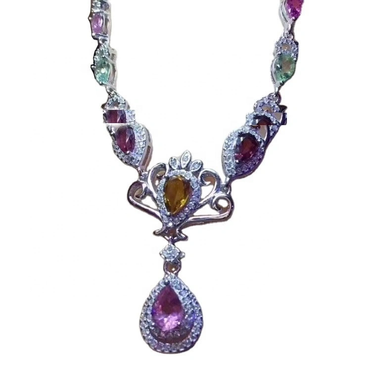 Multicolor Cabs Rubellite Tourmalino 925 Sterling Silver Jewejries karoliai papuošalai 1
