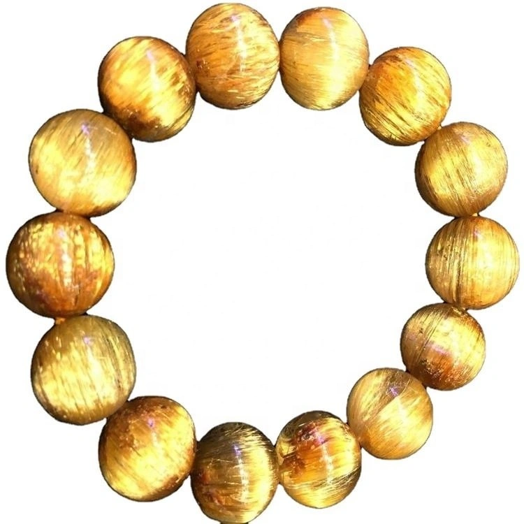 Perline rotonde di quarzo rutilazione dorate che favoriscono il braccialetto di alta qualità Braccialetto personalizzabile 1