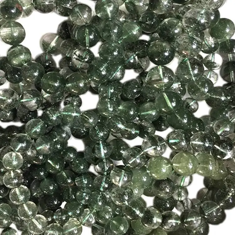 Naturlige grønne Ghost phantom quartz krystal armbånd med runde perler 1