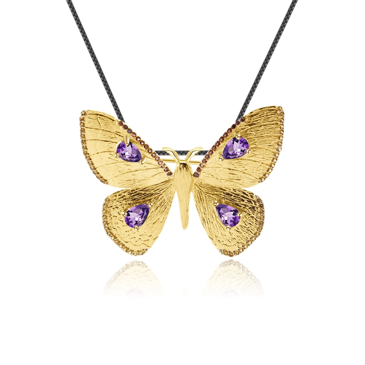 Bentuk Butterfly Gold-Plated Inlaid Amethyst Kalung Loket 1