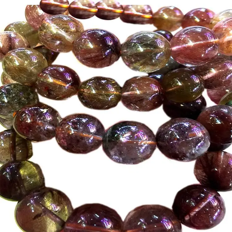 Najwyższej jakości Gemstone Round Koraliki Bransoletka Biżuteria Kolorowe Rutilated Quartz Bransoletki 1