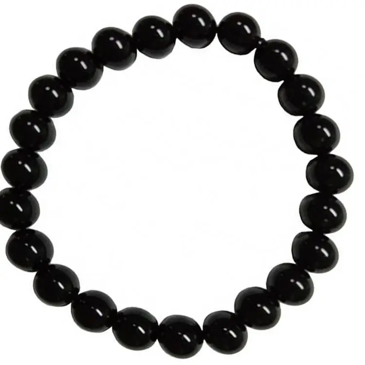Smooth Natural Black Onyx Fesyen Gelang Gemstone Elastik Manik Gelang Barang Kemas 1