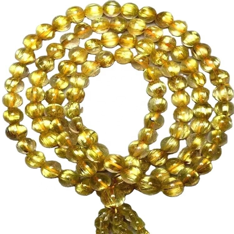 Collar de piedras preciosas de cuarzo rutilado dorado natural y de alta calidad 1