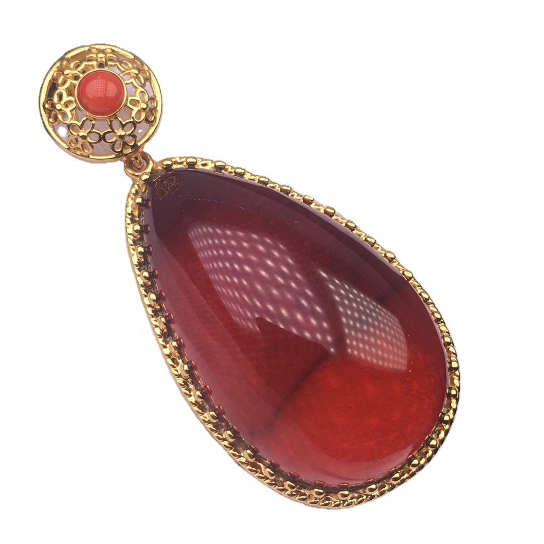 Gold plated red garnet amber pendant 1