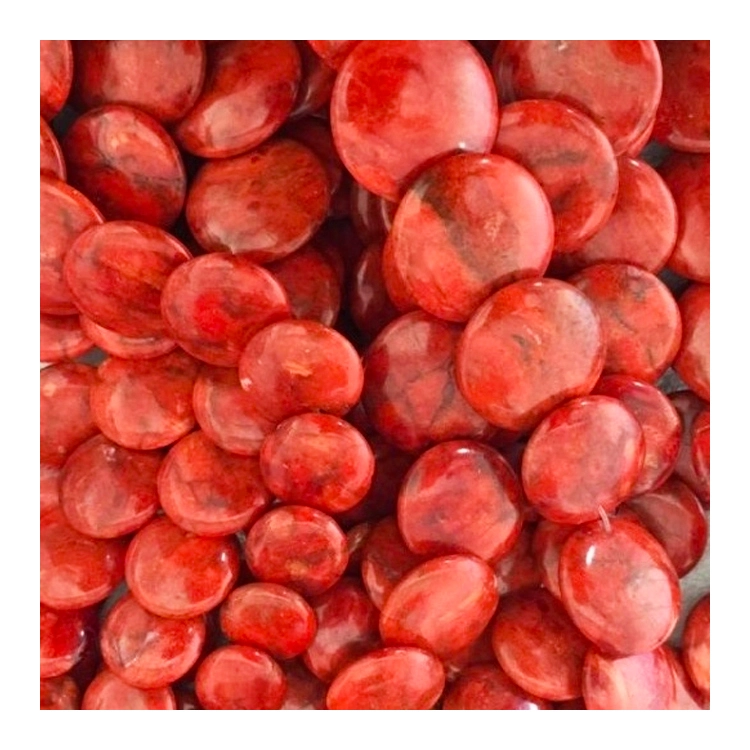 Shanga ya kipekee ya matumbawe ya sifongo gorofa ya mviringo ya matumbawe ya machungwa nyekundu ya bohemian bead 1