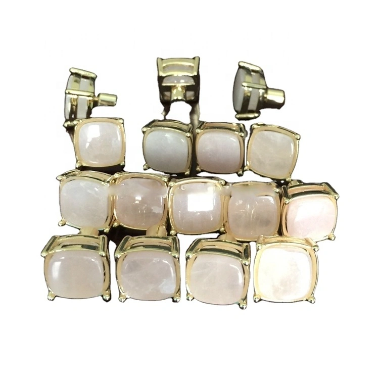 Madagaskar Rose Quartz Steel Cufflinks 1