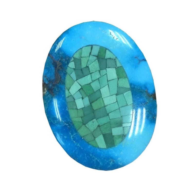 Wholesale Handmade Natural green Turquoise inlay bule Turquoise obsidian Mosaic cabochons 1