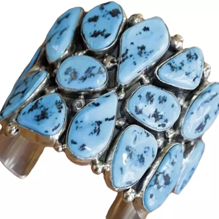 Turquoise inlay 925 silver bangle jewelry Natural Blue Turquoise Gemstone Bangles 1