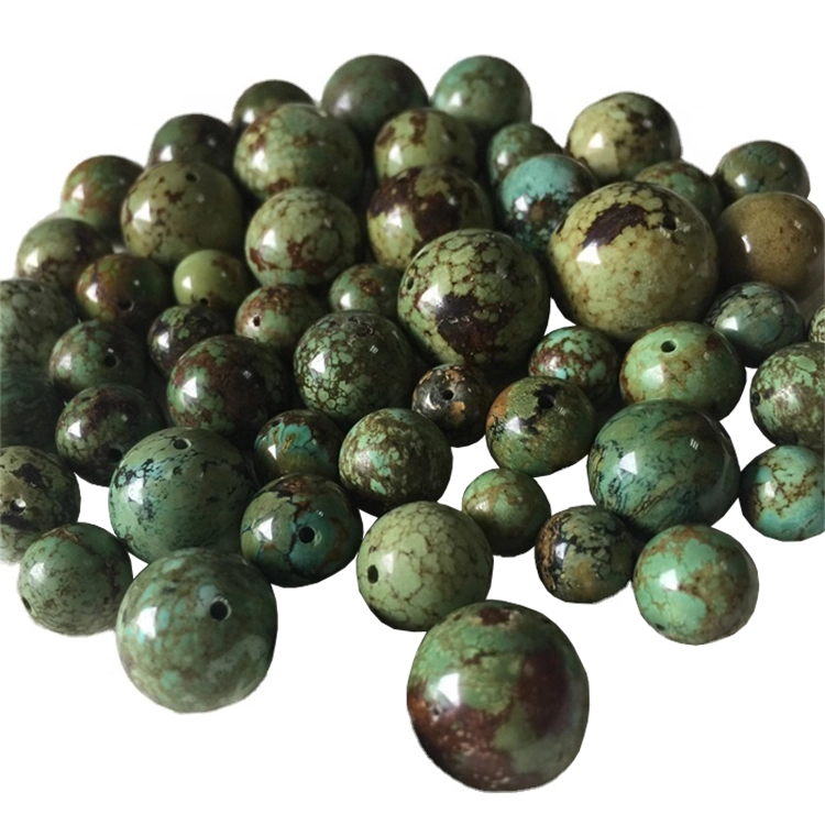 Turquoise Round Pèl Natirèl Blue Turquoise Pèl Polissage Unisex Bijou 1
